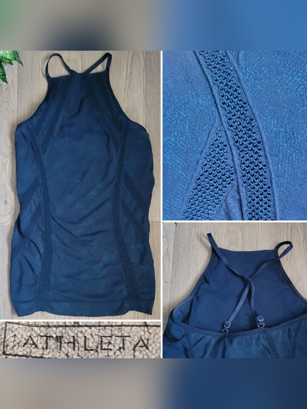 Athleta Headstand Tank Constellation Blue Criss-cross Straps & High Neck, Small